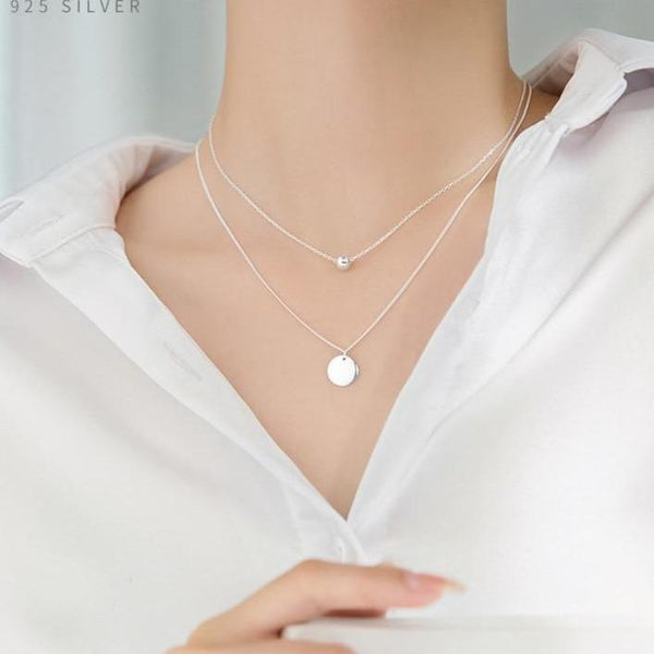 Minimalist Design Beads Ball Coin 925 Sterling Silver Pendant for Women Girl Layered Basic Chain Necklace Fine Jewelry