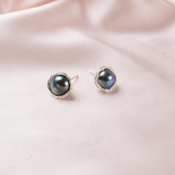 Handmade Real 925 Sterling Silver Stud Unusual Earrings Trendy Women Natural Freshwater Pearl Jewelry Gift