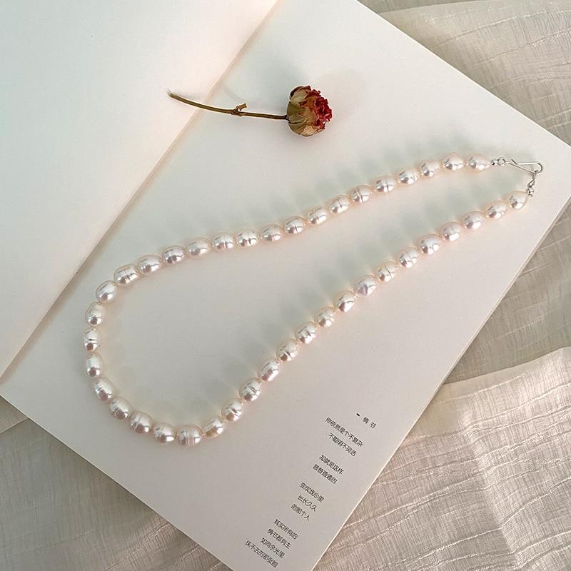 Real Freshwater Pearl Necklace 925 Sterling Silver Clasp Jewelry for Women Natural growth pattern Gift