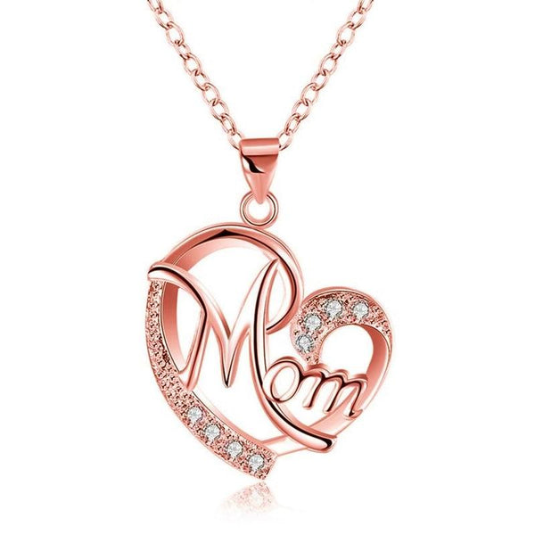 Fashion MOM Heart Shape Inlaid Crystal Pendant Necklace Mother's Day Gift High Quality Jewelry
