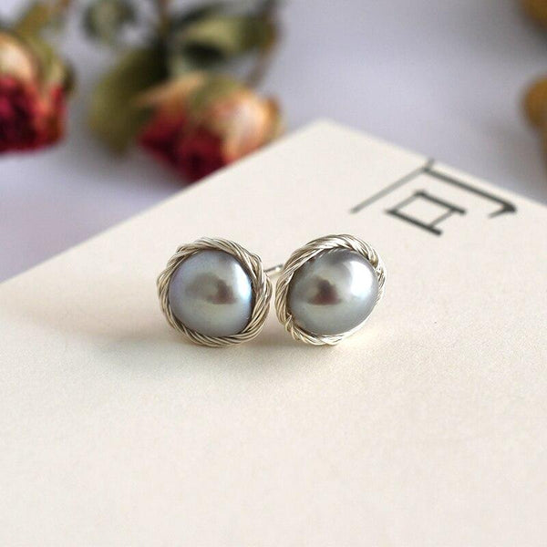Handmade Real 925 Sterling Silver Stud Unusual Earrings Trendy Women Natural Freshwater Pearl Jewelry Gift