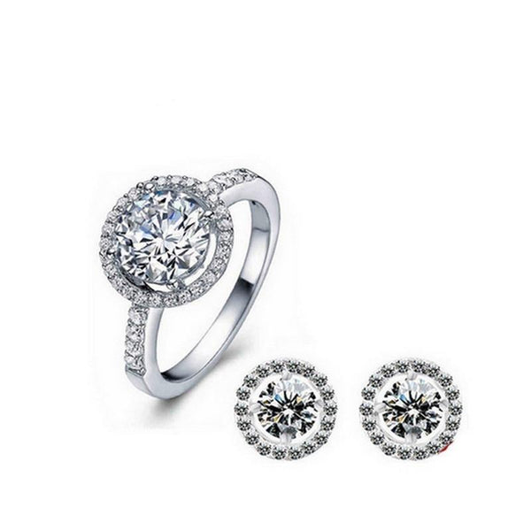 Jewelry set Ring + Earring 925 Sterling Silver Classic Round Shape