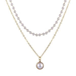 Pearl 2 Layered Trendy Chain Choker Necklace