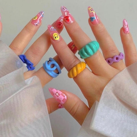 Candy Color Charms Opening Rings Resin Vintage Harajuku Sweet Girl Fashion Rings Jewelry 90s Style - 30% OFF Buy 2 or More No Code Required