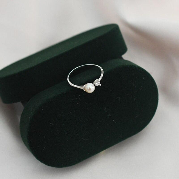 Natural freshwater pearl flash diamond 925 silver opening adjustable ring does not fade for women