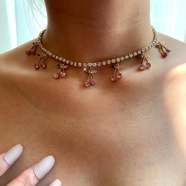 Cherry Charm CZ Diamond Necklace