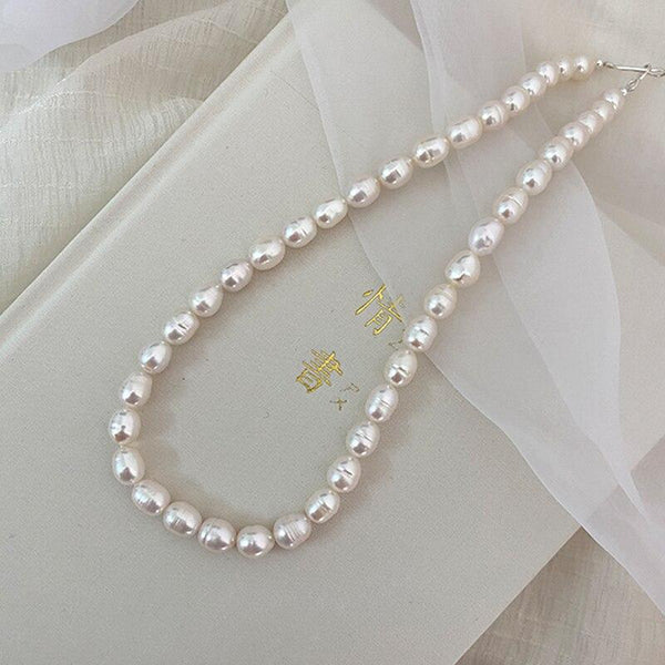 Real Freshwater Pearl Necklace 925 Sterling Silver Clasp Jewelry for Women Natural growth pattern Gift