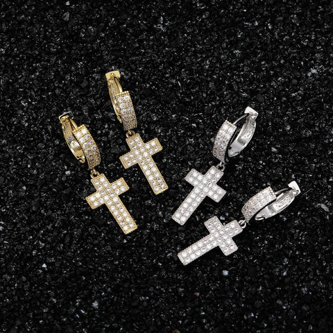 CZ Diamond Bling Iced Cross Earring