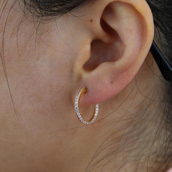 18mm Medium Pink Cz Circle Hoop Earring Top Quality Gold Plated 100% 925 Sterling Silver Girl Jewelry