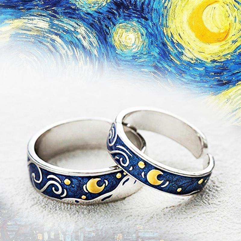 "The Sun, Moon and stars" Sterling Silver Rings Enamel Craft