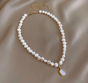 Moonstone Irregular Baroque Pearl Choker Necklace