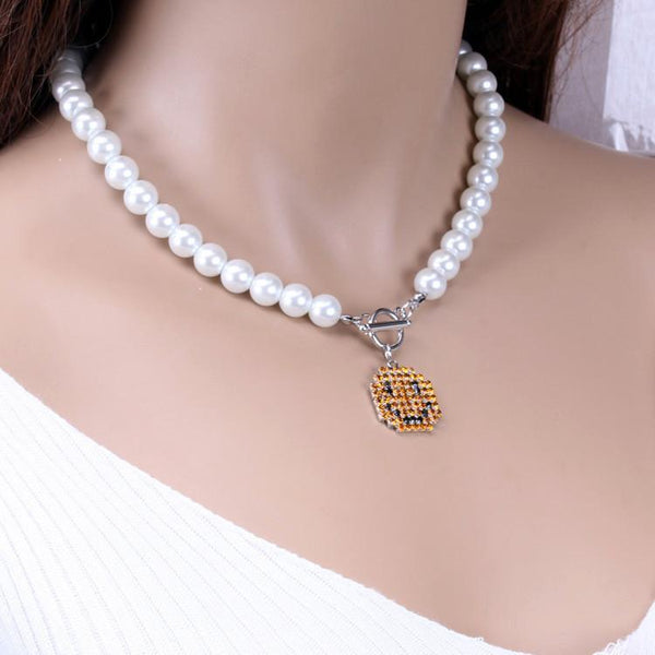 Natural Pearl Crystal Smile Face Choker Necklace