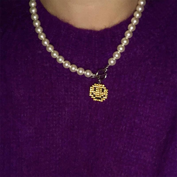 Natural Pearl Crystal Smile Face Choker Necklace
