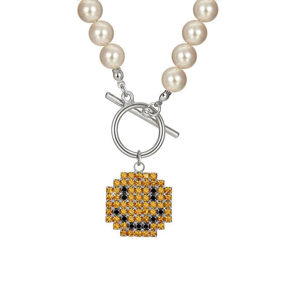 Natural Pearl Crystal Smile Face Choker Necklace