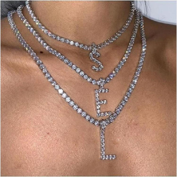 Rhinestone Alphabet Choker Pendant Necklace
