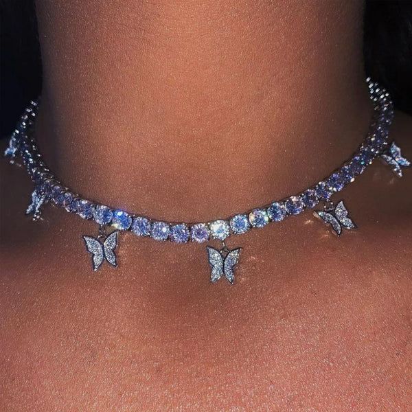 Rhinestone Muti Butterfly Bling Choker Necklace