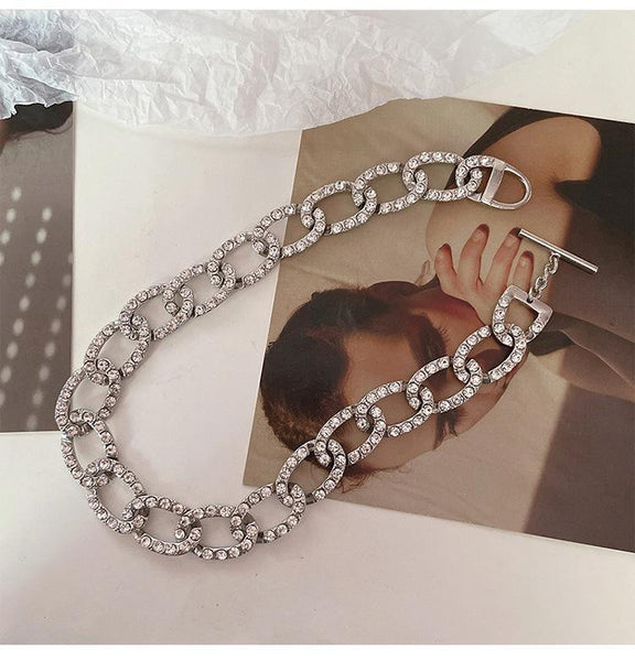 Rhinestones Metal Style Chain Necklace