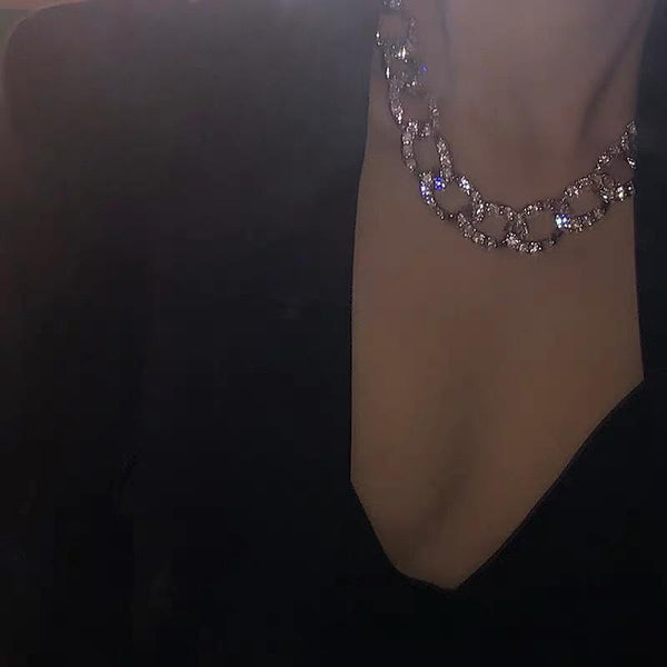 Rhinestones Metal Style Chain Necklace