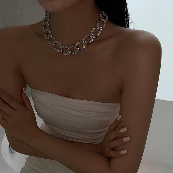 Rhinestones Metal Style Chain Necklace