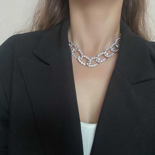 Rhinestones Metal Style Chain Necklace