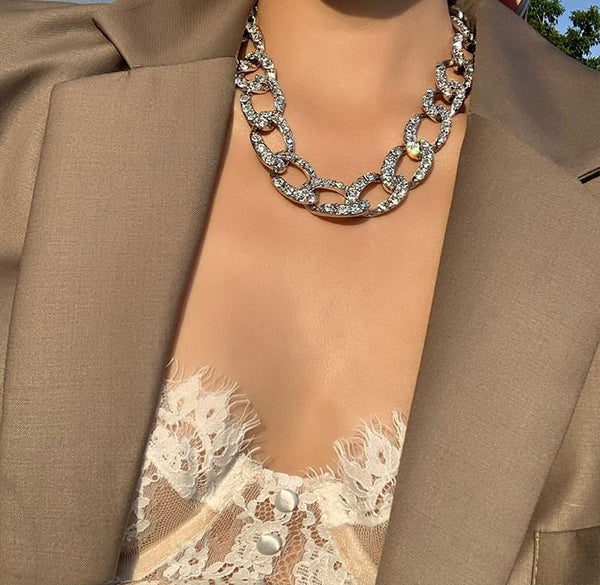 Rhinestones Metal Style Chain Necklace