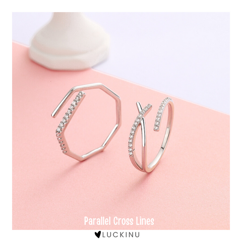 "Parallel Cross Lines" Sterling Silver Diamond Ring