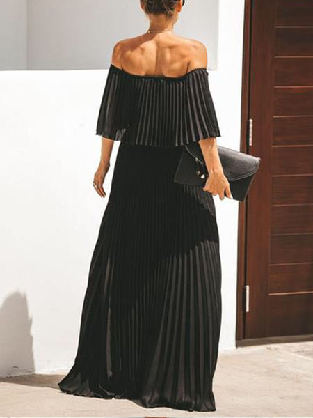 Ruffled Peated Chiffon Maxi Dress