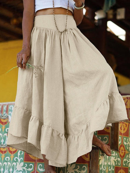 Solid Color Wide-leg Cotton and Linen Trousers