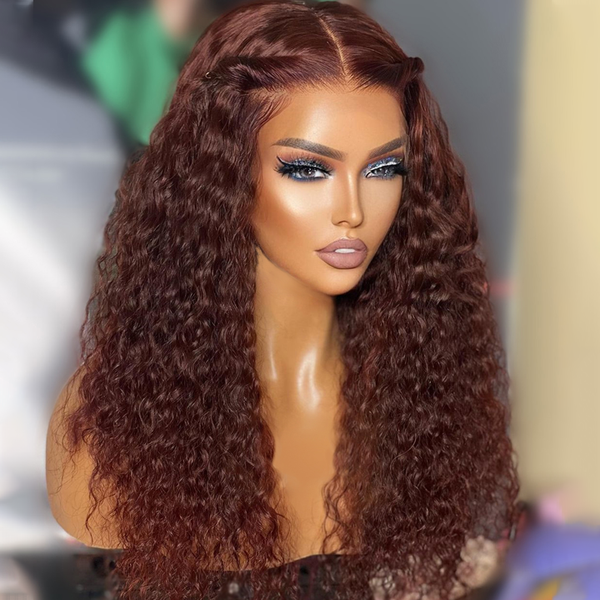 Reddish Brown Spanish Curly Lace Front Wig Colored HD Transparent Lace Curly Human Hair Wigs