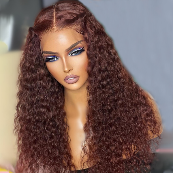 Reddish Brown Spanish Curly Lace Front Wig Colored HD Transparent Lace Curly Human Hair Wigs