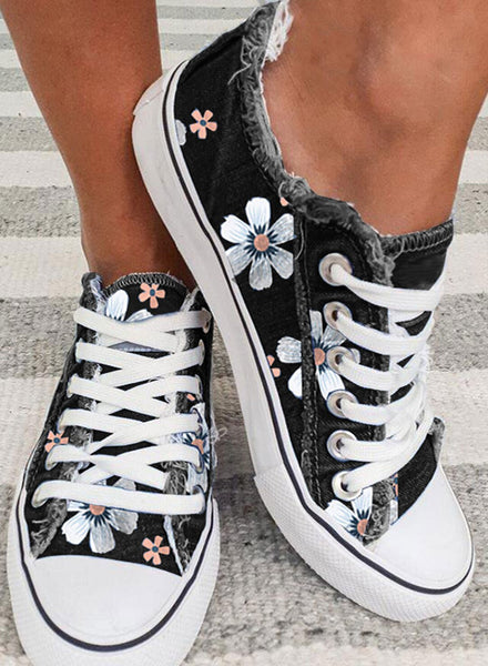 Women's Sneakers Floral Lace-up Canvas Sneakers