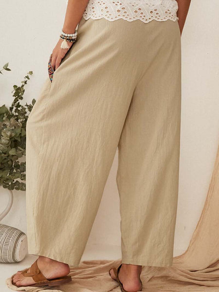 Causal Patchwork Elastic Waist Plus Size Wide Leg Pants
