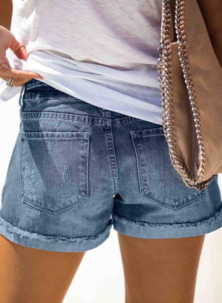 Women's Shorts Leopard Floral Patchwork Ripped Denim Shorts