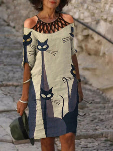 Cat vacation casual stitching dress