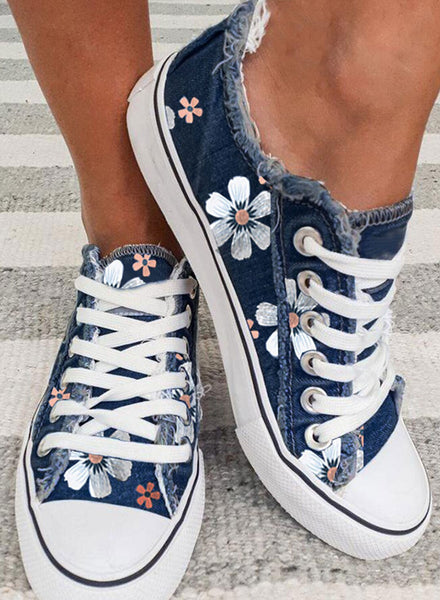 Women's Sneakers Floral Lace-up Canvas Sneakers