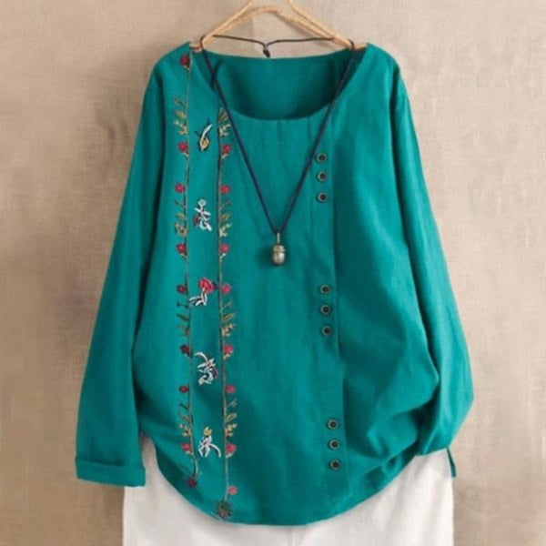 Floral Patch Button Summer Blouse