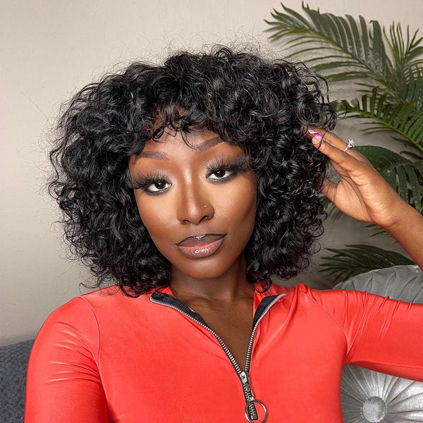 High Density Messy Curly Wig With Bang