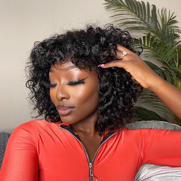 High Density Messy Curly Wig With Bang