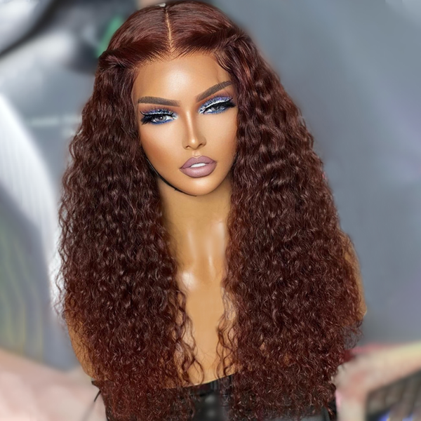Reddish Brown Spanish Curly Lace Front Wig Colored HD Transparent Lace Curly Human Hair Wigs