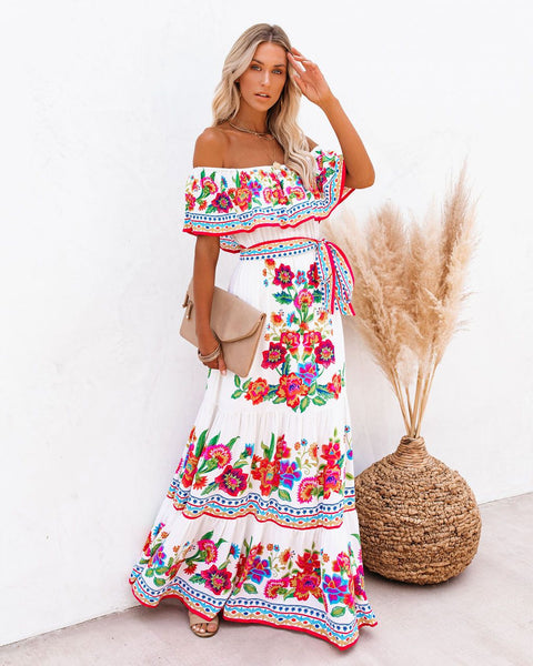 Seamiss Floral Off The Shoulder Maxi Dress