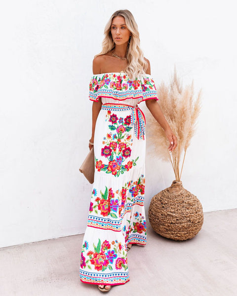Seamiss Floral Off The Shoulder Maxi Dress