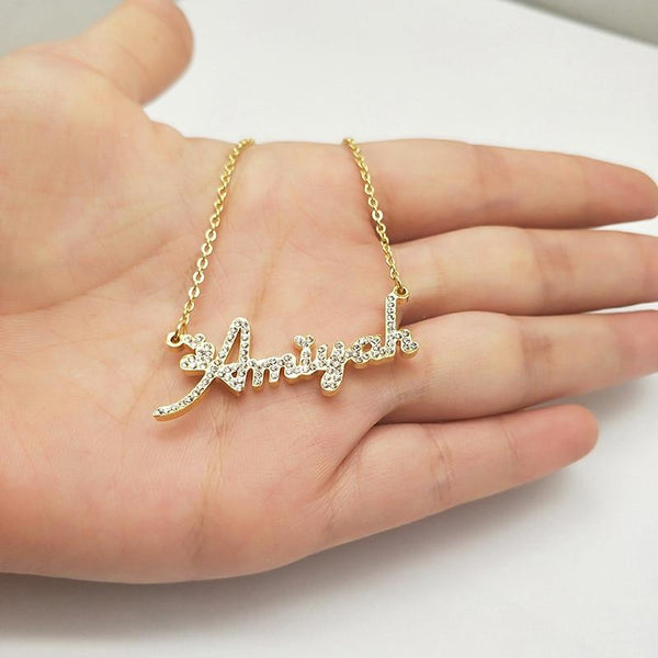 Cute Custom Letter Necklace Sparkle CZ Diamond with box