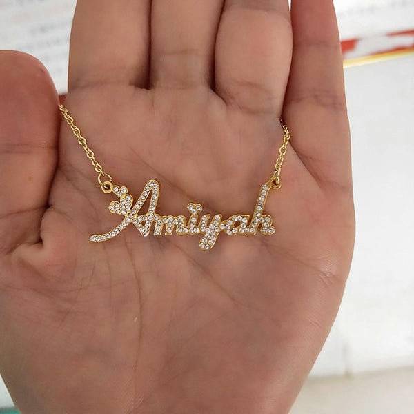 Cute Custom Letter Necklace Sparkle CZ Diamond with box