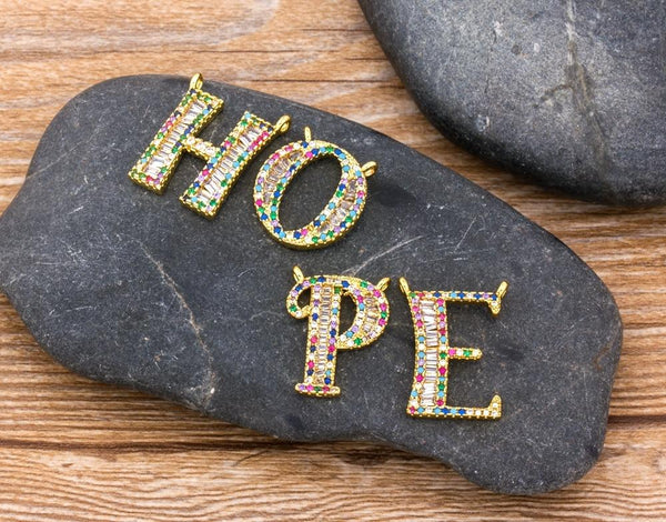 Big Letter Rainbow CZ Diamond Necklace