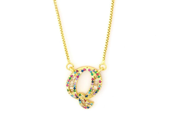 Big Letter Rainbow CZ Diamond Necklace