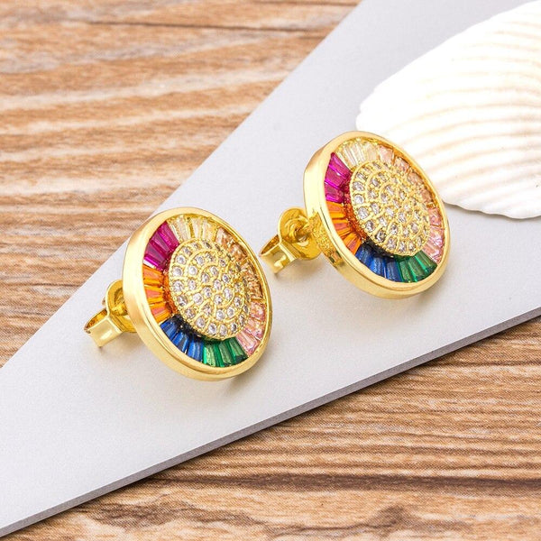 Circle Rainbow CZ Diamond Earring a Pair