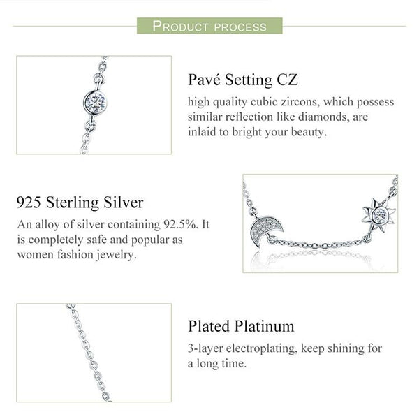 S925 Sterling Silver Moon Star Necklace