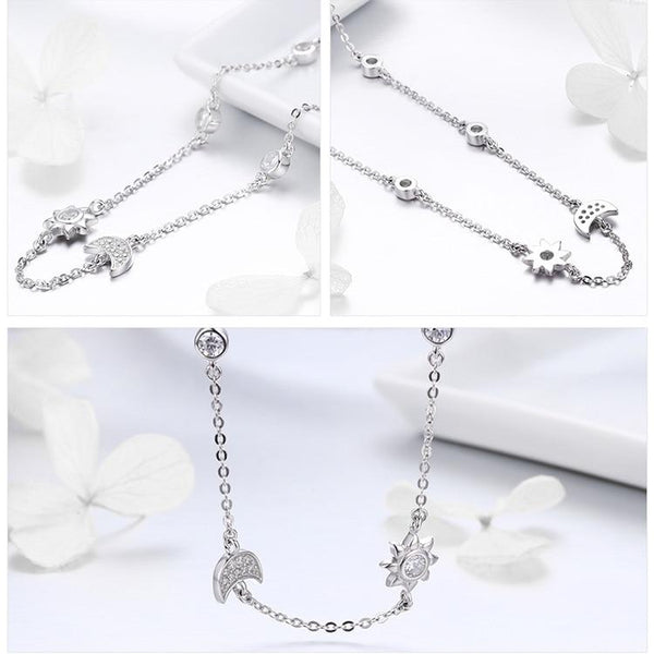 S925 Sterling Silver Moon Star Necklace