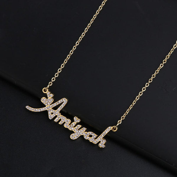 Cute Custom Letter Necklace Sparkle CZ Diamond with box