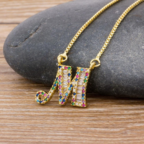 Big Letter Rainbow CZ Diamond Necklace